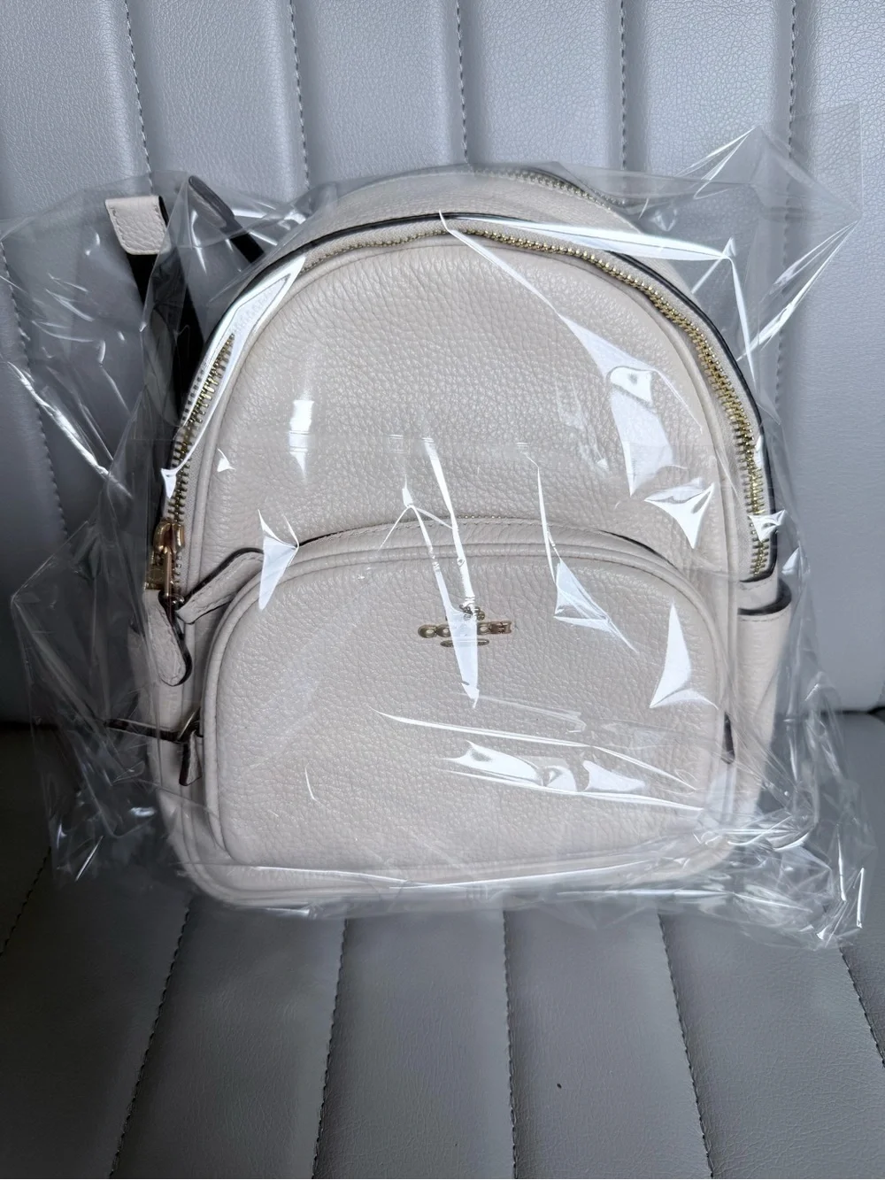 Coach Mini Court Backpack Pebbled Leather Color Chalk - Cream with Gold Hardware